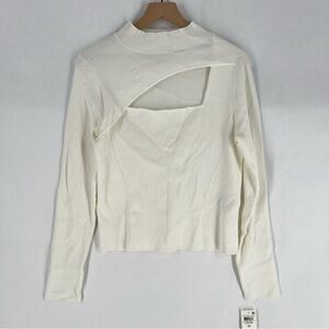 Bar III‎ Womens Size 1X White Ribbed Cut-Out Long Sleeve Mock Neck Sweater Top